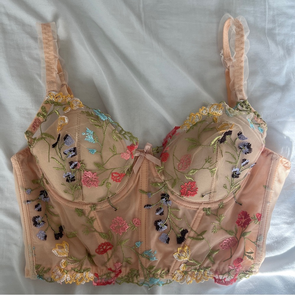Floral Embroidered Longline Bra